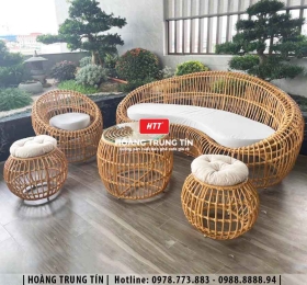Bàn ghế sofa trứng đan nhựa mây HTT012