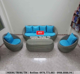 Bàn ghế sofa trứng đan nhựa mây HTT017