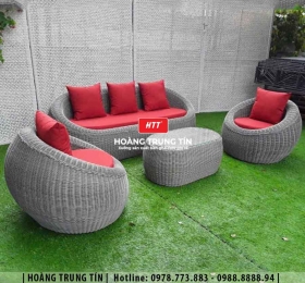 Bàn ghế sofa trứng đan nhựa mây HTT007