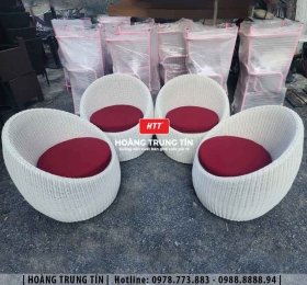 Bàn ghế sofa trứng đan nhựa mây HTT006