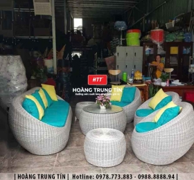 Bàn ghế sofa trứng đan nhựa mây HTT004