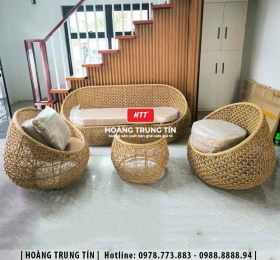Bàn ghế sofa trứng đan nhựa mây HTT003