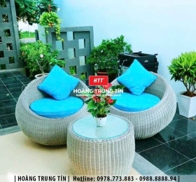 Bàn ghế sofa trứng đan nhựa mây HTT002
