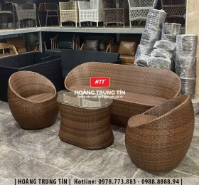 Bàn ghế sofa trứng đan nhựa mây HTT001