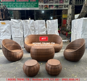 Bàn ghế sofa trứng đan nhựa mây HTT071