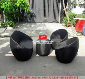 Bàn ghế sofa trứng đan nhựa mây HTT064