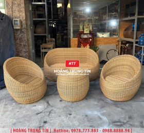 Bàn ghế sofa trứng đan nhựa mây HTT072