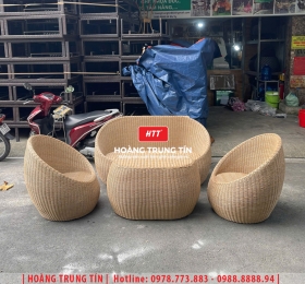 Bàn ghế sofa trứng đan nhựa mây HTT061