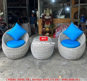 Bàn ghế sofa trứng đan nhựa mây HTT073