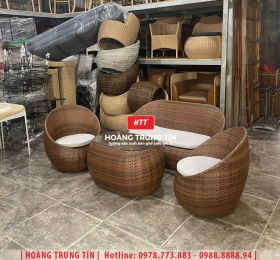 Bàn ghế sofa trứng đan nhựa mây HTT062