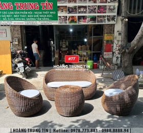 Bàn ghế sofa trứng đan nhựa mây HTT029