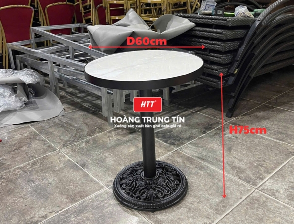 Bàn cafe chân mâm mặt đá viền sắt HTT01