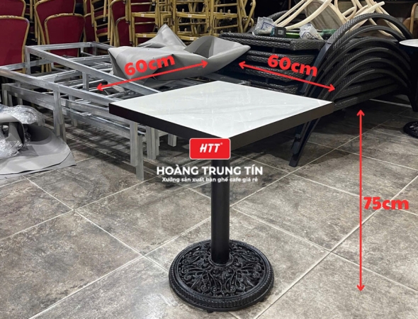 Bàn cafe chân mâm mặt đá viền sắt HTT02