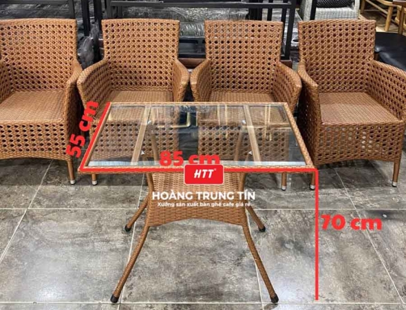 Bàn cafe đan nhựa giả mây HTT31