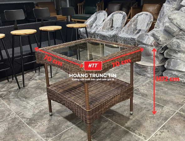 Bàn cafe đan nhựa giả mây HTT02