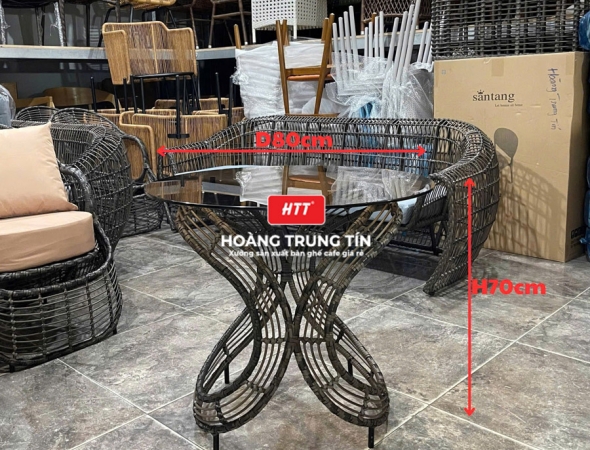 Bàn cafe đan nhựa giả mây HTT03