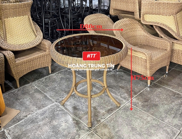 Bàn cafe đan nhựa giả mây HTT05