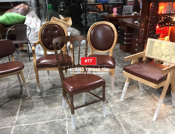 Ghế cafe gỗ nệm khung sơn giả đồng