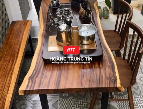 Bàn cafe gỗ me tây mặt chữ nhật
