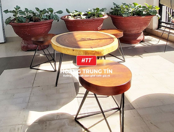 Bàn cafe gỗ me tây mặt bàn tròn