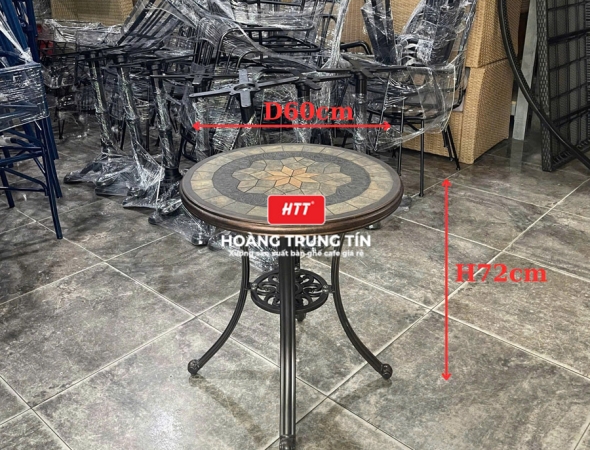 Bàn cafe mặt gốm nhôm đúc HTT-01