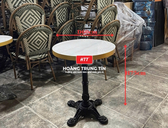Bàn cafe chân gang đúc mặt đá viền sắt HTT01