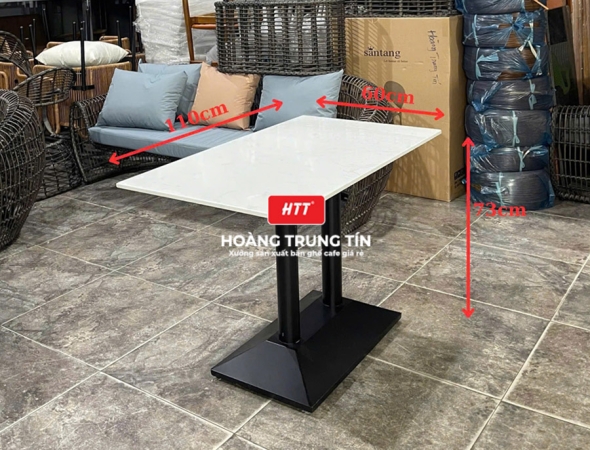 Bàn cafe chân mâm đôi mặt đá HTT01