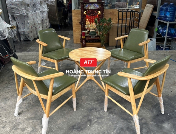 Bàn ghế cafe gỗ nệm cao cấp HTT37