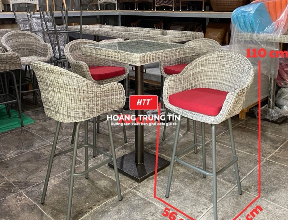 Bàn ghế bar đan nhựa mây ngoài trời HTT004