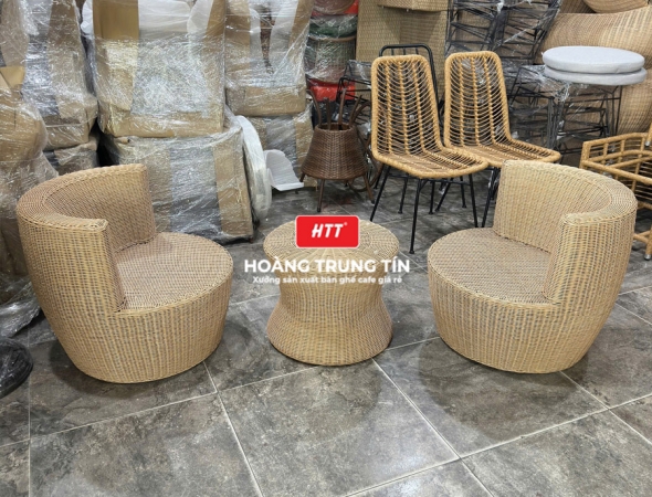 Bàn ghế cafe đan nhựa mây cao cấp HTT043