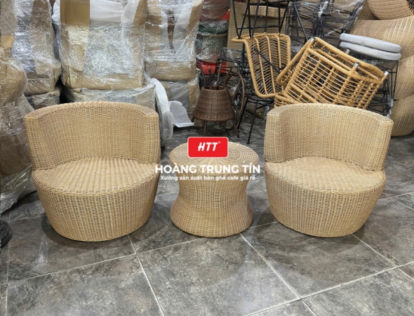 Bàn ghế cafe đan nhựa mây cao cấp HTT043