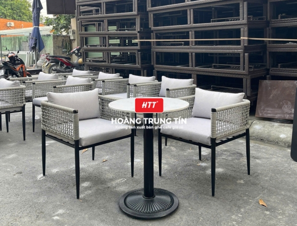Bàn ghế cafe đan dây dù HTT01