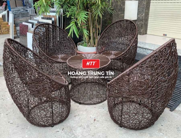 Bàn ghế sofa trứng đan nhựa mây HTT048