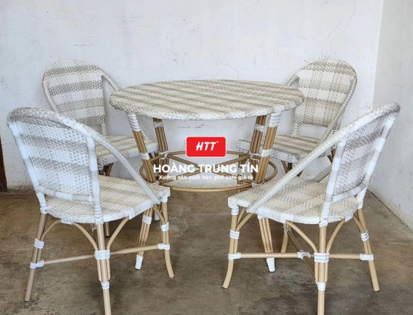 Bàn ghế cafe đan nhựa mây cao cấp HTT010