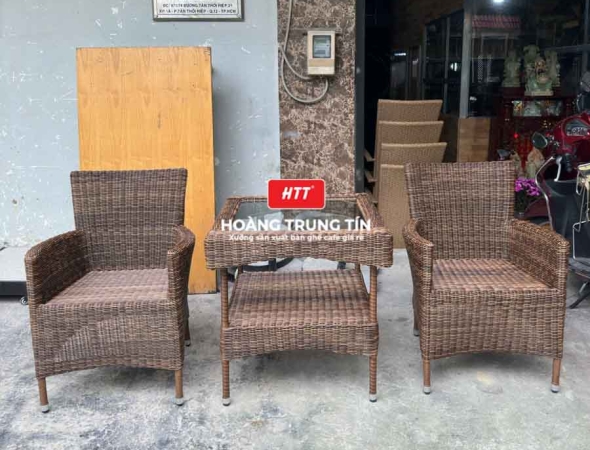 Bàn ghế nhựa giả mây ngoài trời HTT015