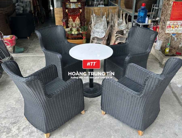 Bàn ghế cafe nhựa giả mây HTT070