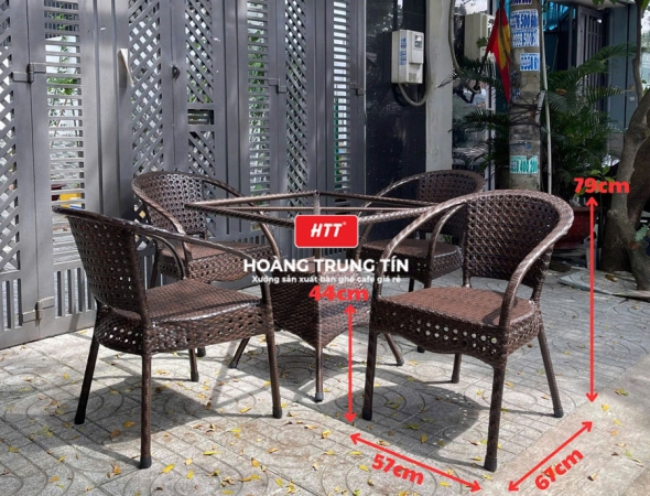 Bàn ghế cafe đan nhựa mây cao cấp HTT038