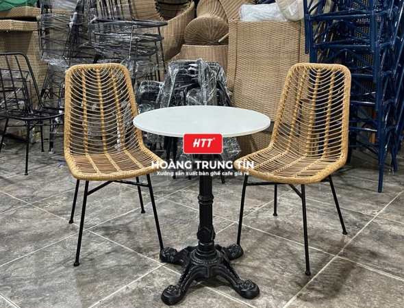 Bàn ghế cafe đan nhựa mây cao cấp HTT027