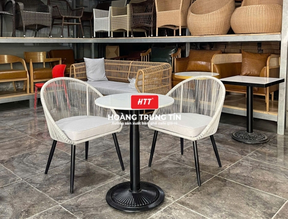 Bàn ghế cafe đan nhựa mây cao cấp HTT028