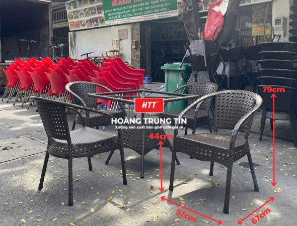 Bàn ghế cafe đan nhựa mây cao cấp HTT038