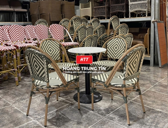Bàn ghế cafe đan nhựa mây cao cấp HTT035