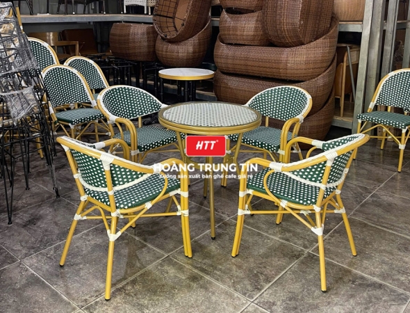 Bàn ghế cafe đan nhựa mây cao cấp HTT024