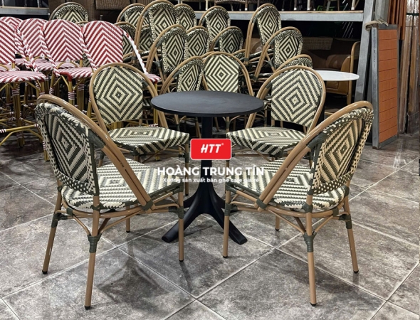 Bàn ghế cafe đan nhựa mây cao cấp HTT035