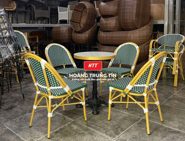 Bàn ghế cafe đan nhựa mây cao cấp HTT025