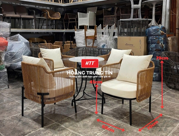 Bàn ghế cafe đan nhựa mây cao cấp HTT045