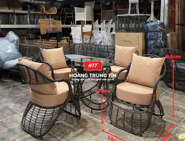 Bàn ghế cafe đan nhựa mây cao cấp HTT046