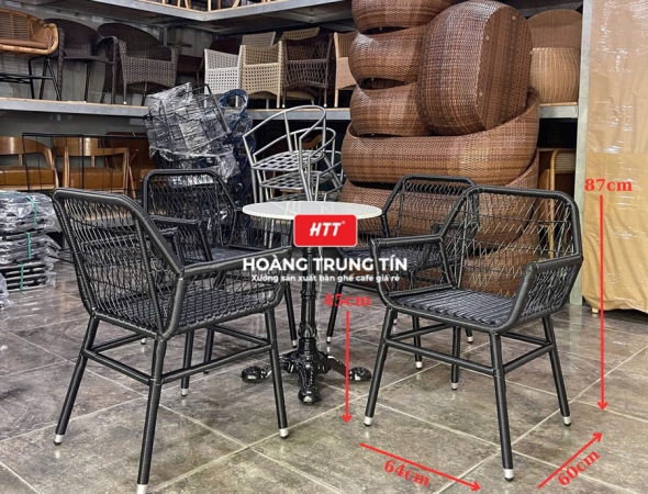 Bàn ghế cafe đan nhựa mây cao cấp HTT026