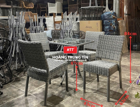 Bàn ghế cafe đan nhựa mây cao cấp HTT047