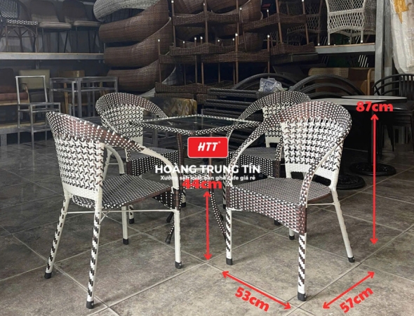 Bàn ghế cafe nhựa mây ngoài trời HTT08