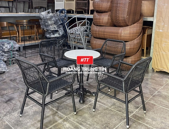 Bàn ghế cafe đan nhựa mây cao cấp HTT026